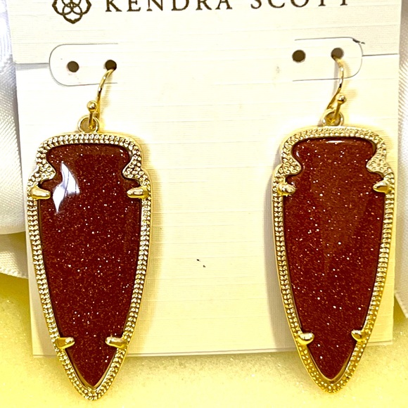 NWT Kendra Scott RARE & Retired Skylar Earrings Goldstone & Yellow Gold STUNNING - Picture 16 of 16